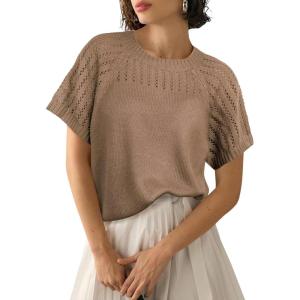 imageAiloqing Knitted Short Sleeve Sweaters 2025 Lightweight Sweater Knit Tops Shirts Solid Hollow Out BlousesKhaki