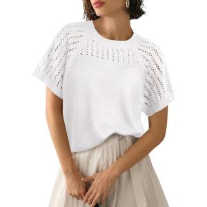imageAiloqing Knitted Short Sleeve Sweaters 2025 Lightweight Sweater Knit Tops Shirts Solid Hollow Out BlousesWhite