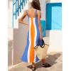 image:imageAiloqing 2026 Women Boho Floral Dress Summer Casual Color Block Maxi Beach Vocation Overall Dresses CoverupsBlueorange
