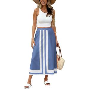 image:imageAiloqing 2026 Women Bohemian Floral Skirt Summer Casual Color Block Maxi Beach Vocation Skirts OutfitsBlue