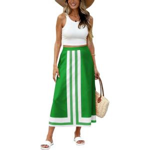 image:imageAiloqing 2026 Women Bohemian Floral Skirt Summer Casual Color Block Maxi Beach Vocation Skirts OutfitsGreen