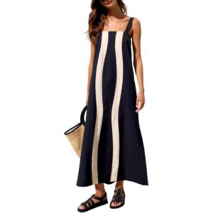 image:imageAiloqing 2026 Women Boho Floral Dress Summer Casual Color Block Maxi Beach Vocation Overall Dresses CoverupsBlack