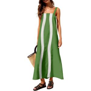 image:imageAiloqing 2026 Women Boho Floral Dress Summer Casual Color Block Maxi Beach Vocation Overall Dresses CoverupsGreen