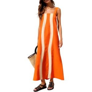 image:imageAiloqing 2026 Women Boho Floral Dress Summer Casual Color Block Maxi Beach Vocation Overall Dresses CoverupsOrange
