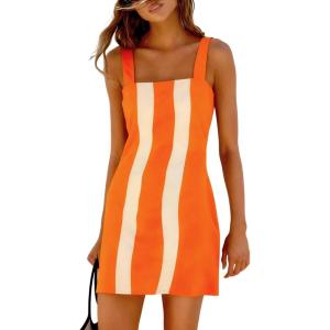image:imageAiloqing 2026 Women Summer Mini Dress Color Block Casual Beach Overall Dresses Cover Ups Vocation ClothingOrange