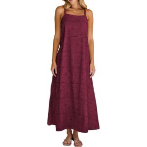 image:imageAiloqing 2026 Womens Summer Boho Sundress Casual Sleeveless Floral Lace Beach Vocation Maxi DressWinered