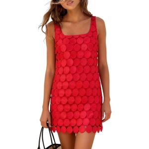 image:imageAiloqing Women Hollow Out Circle Embroidered Sundress Summer Casual Sleeveless Tank Dress for Vacation BeachRed