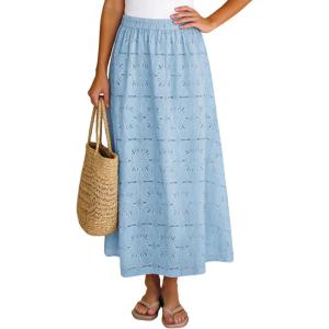 image:imageAiloqing Womens Summer Boho Maxi Skirts 2026 Casual Elastic Waist Floral Lace Eyelet Beach Vocation Skirt OutfitsBlue