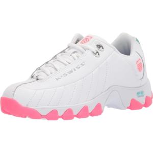 imageKSwiss Womens ST329 CMF Sneaker Wide Tennis Walking Leather ShoesWhiteFluo PinkBlue TurquoiseGel