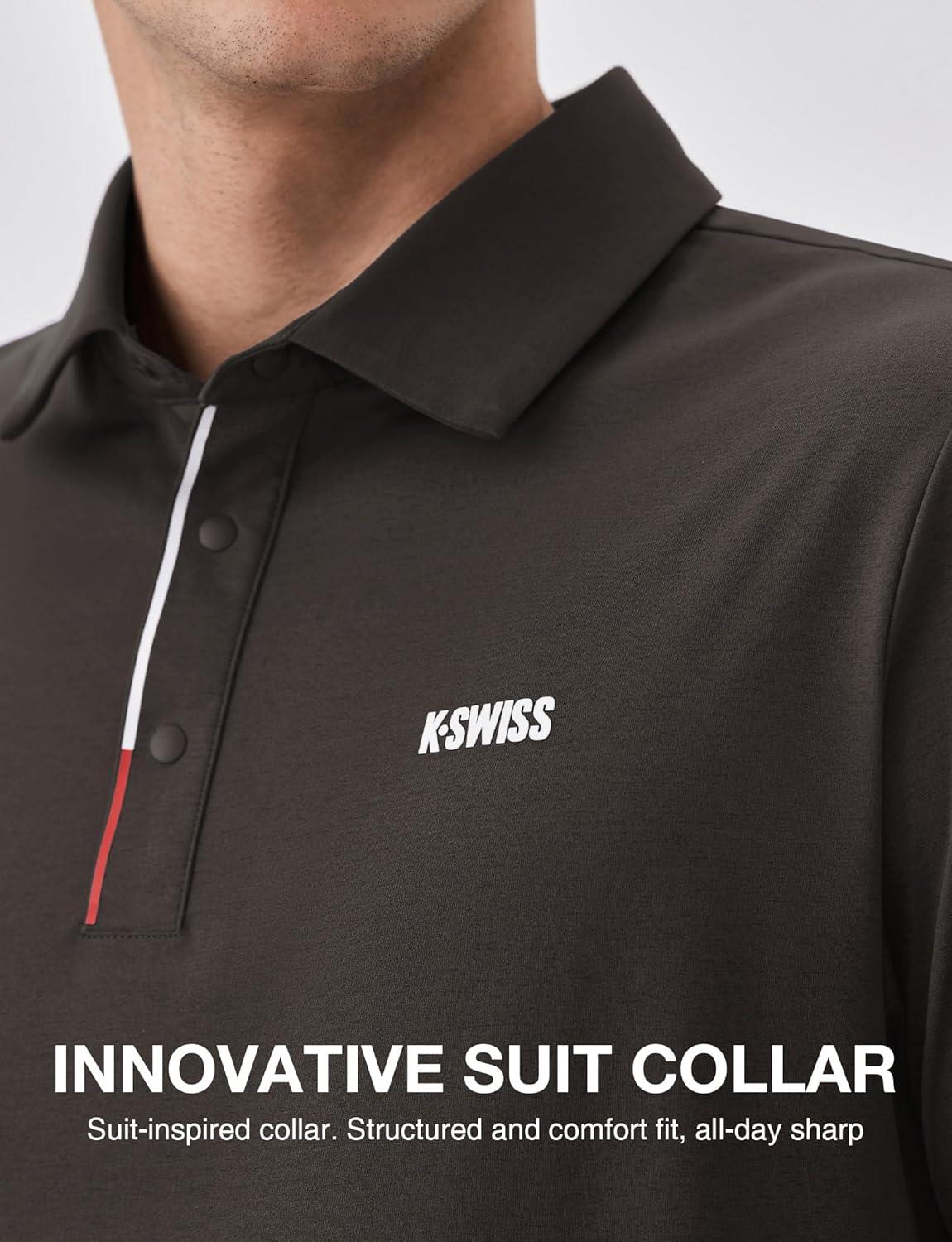 imageKSwiss Mens Heritage Suit Collar Polo Golf Polo Shirts for Men Casual Short Sleeve Dress Shirt for Work BusinessBrown