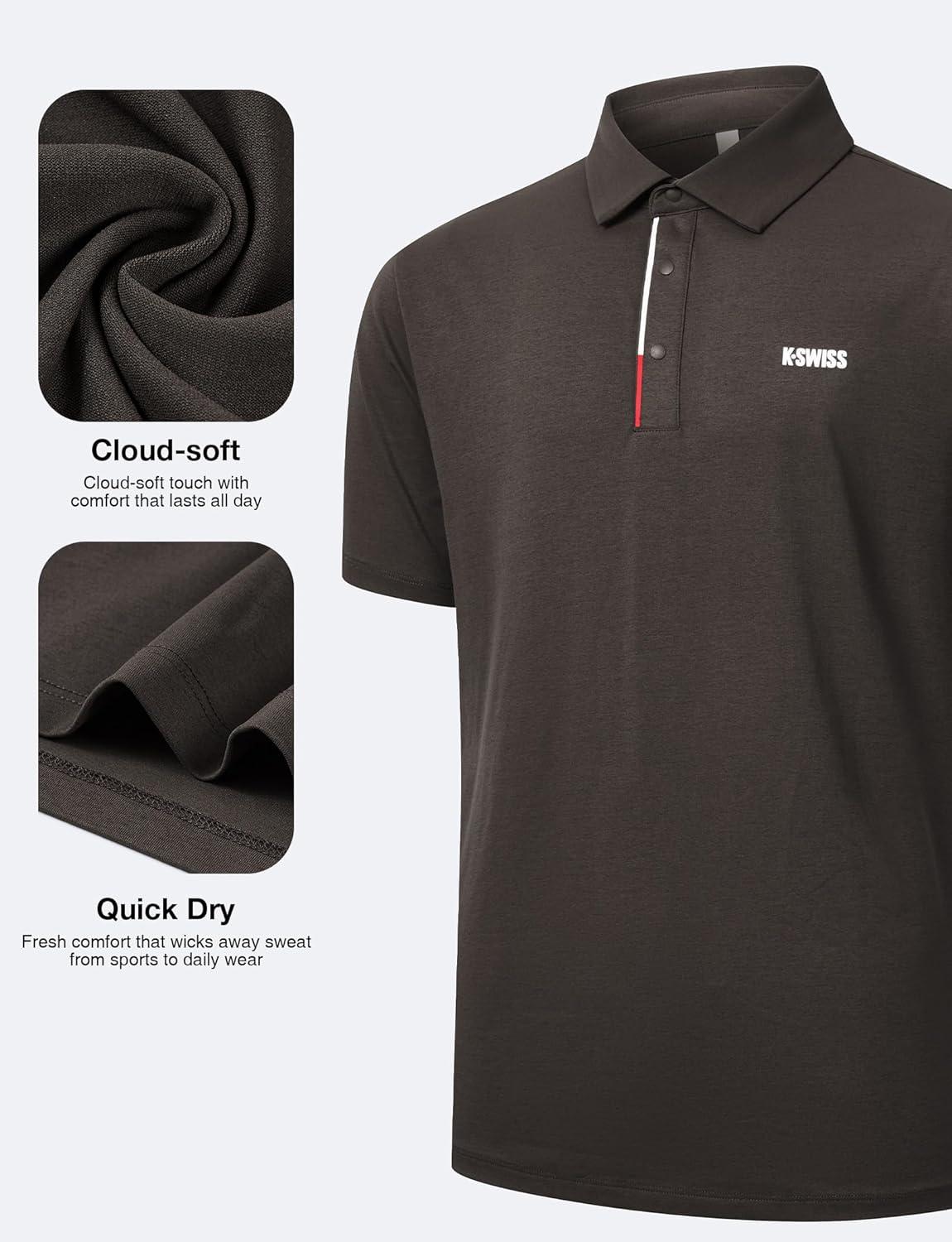 imageKSwiss Mens Heritage Suit Collar Polo Golf Polo Shirts for Men Casual Short Sleeve Dress Shirt for Work BusinessBrown