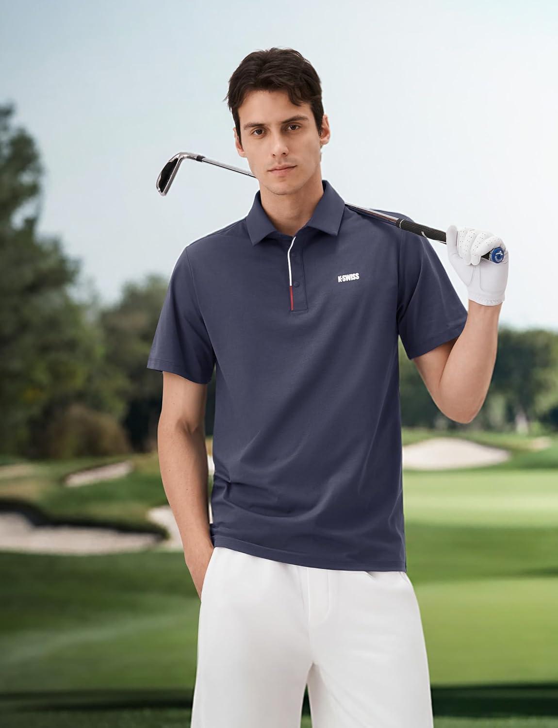 imageKSwiss Mens Heritage Suit Collar Polo Golf Polo Shirts for Men Casual Short Sleeve Dress Shirt for Work BusinessPurple