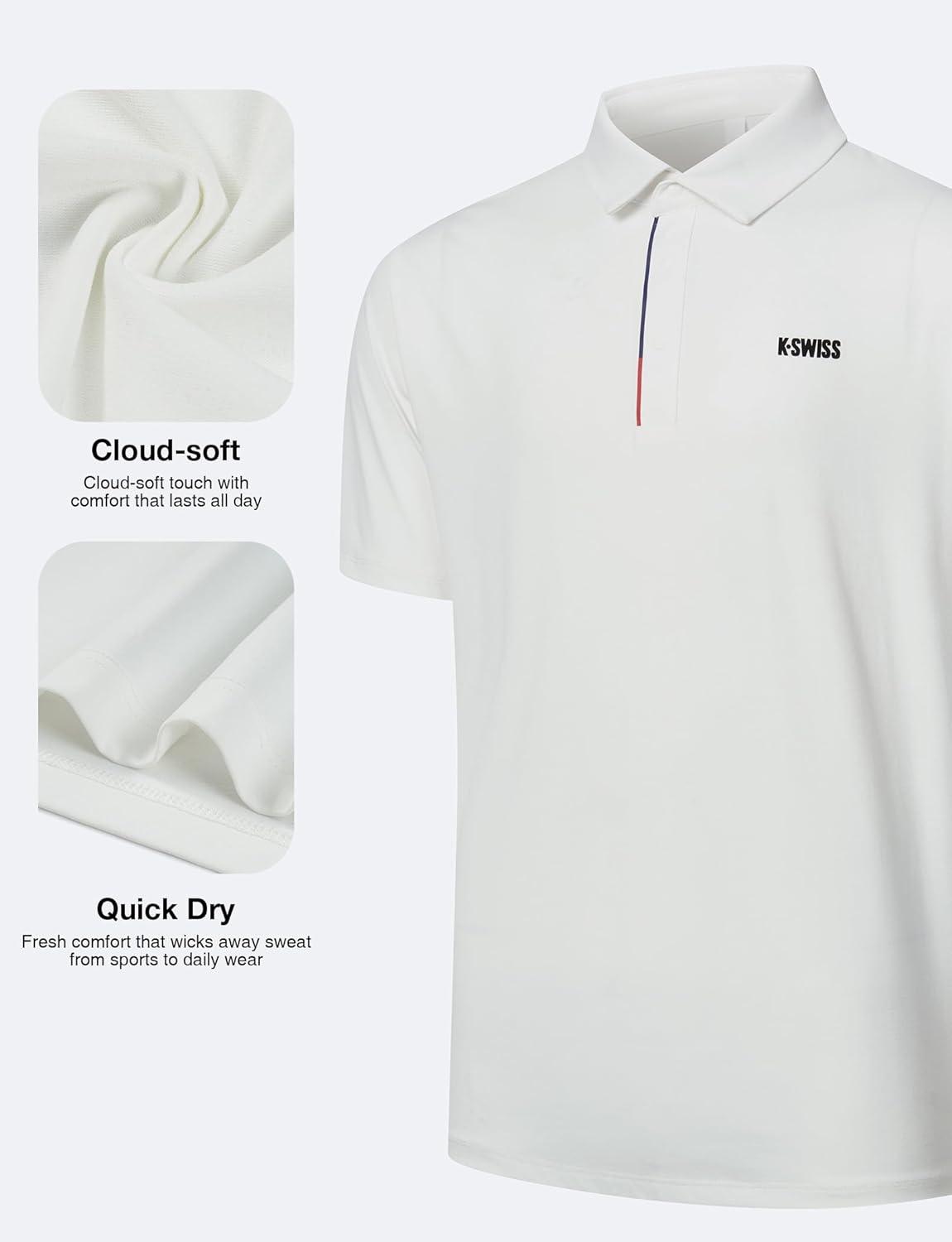 imageKSwiss Mens Heritage Suit Collar Polo Golf Polo Shirts for Men Casual Short Sleeve Dress Shirt for Work BusinessWhite