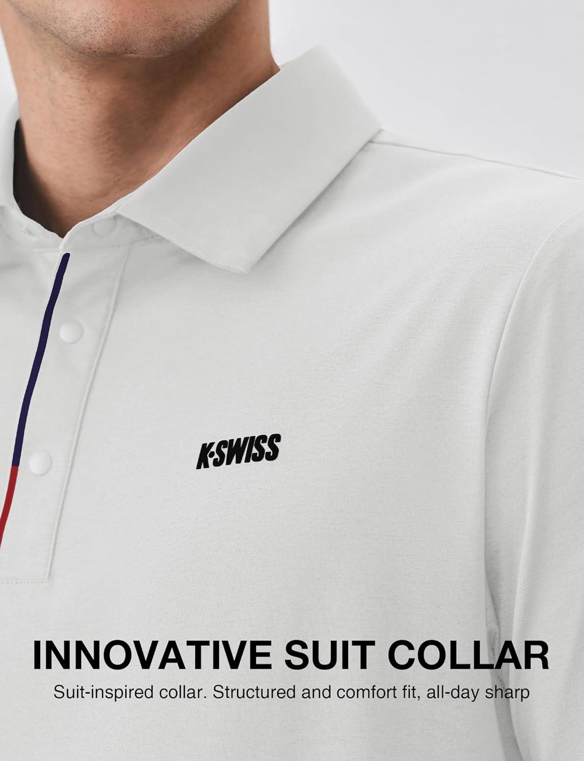 imageKSwiss Mens Heritage Suit Collar Polo Golf Polo Shirts for Men Casual Short Sleeve Dress Shirt for Work BusinessWhite