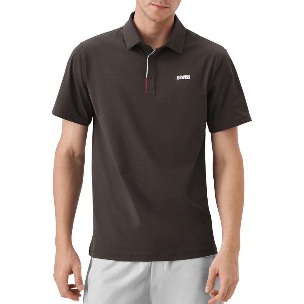 imageKSwiss Mens Heritage Suit Collar Polo Golf Polo Shirts for Men Casual Short Sleeve Dress Shirt for Work BusinessBrown