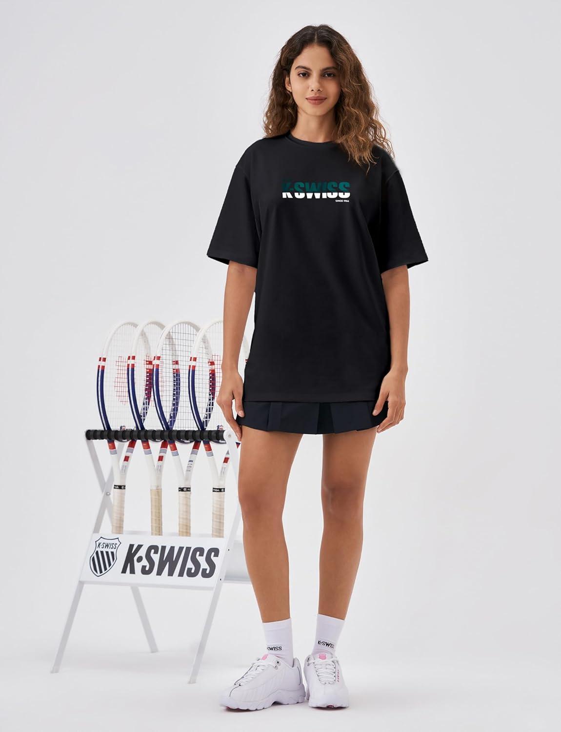 imageKSwiss Heritage Womens Oversized TShirt Silky Soft Crewneck TShirts with EcoEmbossed Graphic for Casual LoungeBlack