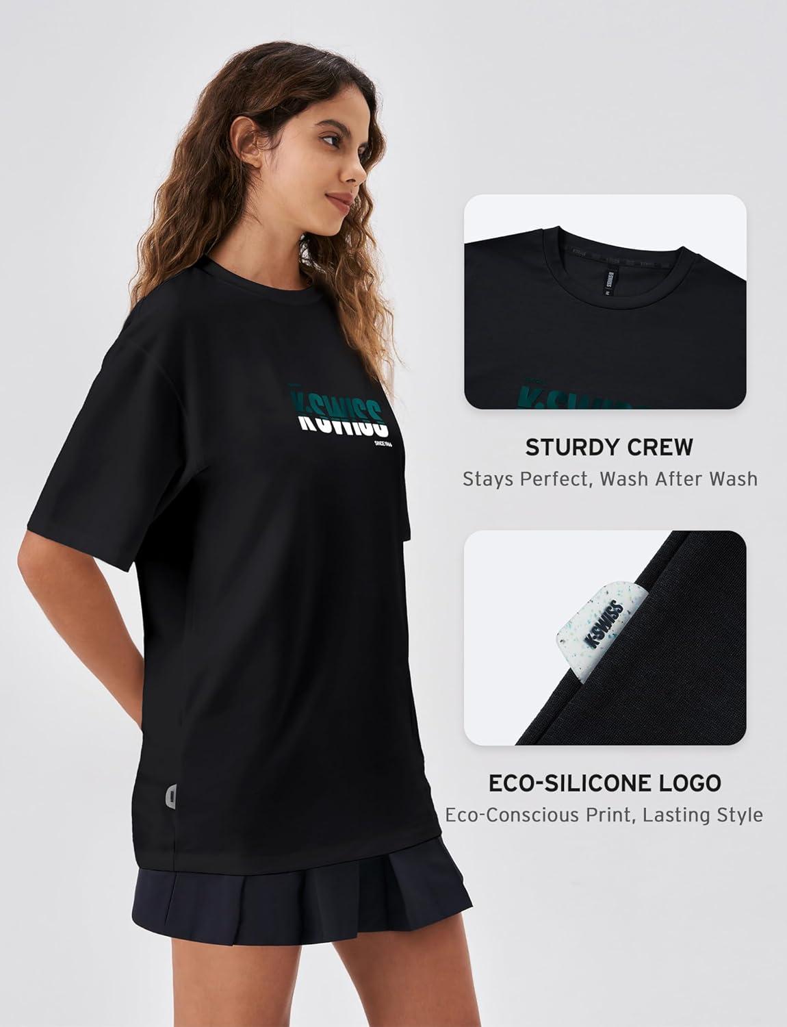 imageKSwiss Heritage Womens Oversized TShirt Silky Soft Crewneck TShirts with EcoEmbossed Graphic for Casual LoungeBlack