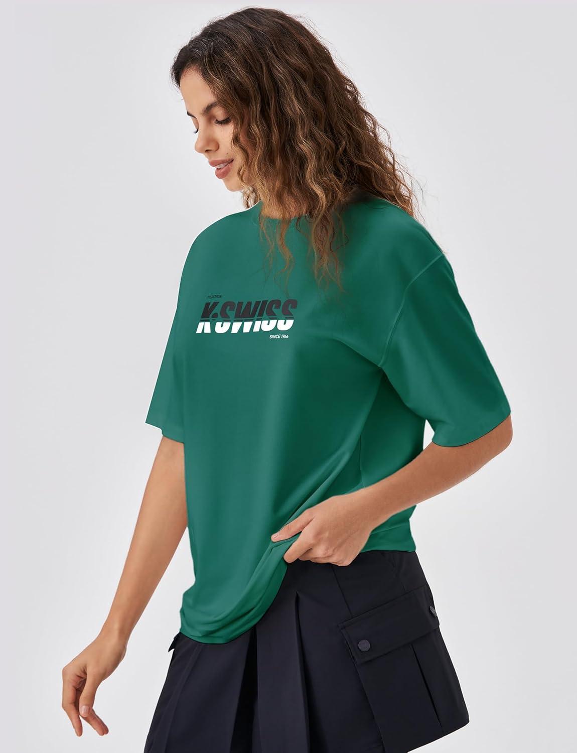 imageKSwiss Heritage Womens Oversized TShirt Silky Soft Crewneck TShirts with EcoEmbossed Graphic for Casual LoungeGreen