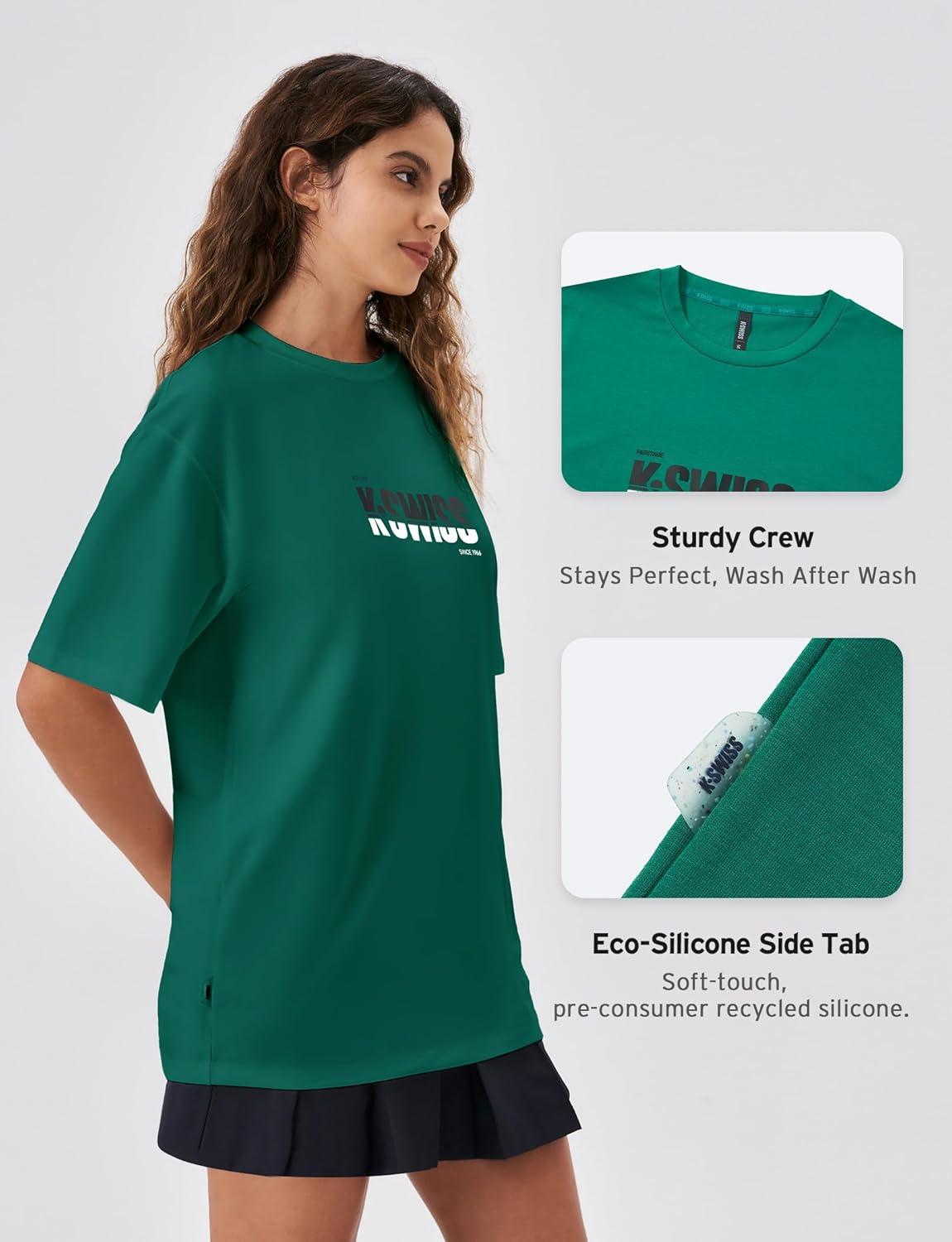 imageKSwiss Heritage Womens Oversized TShirt Silky Soft Crewneck TShirts with EcoEmbossed Graphic for Casual LoungeGreen