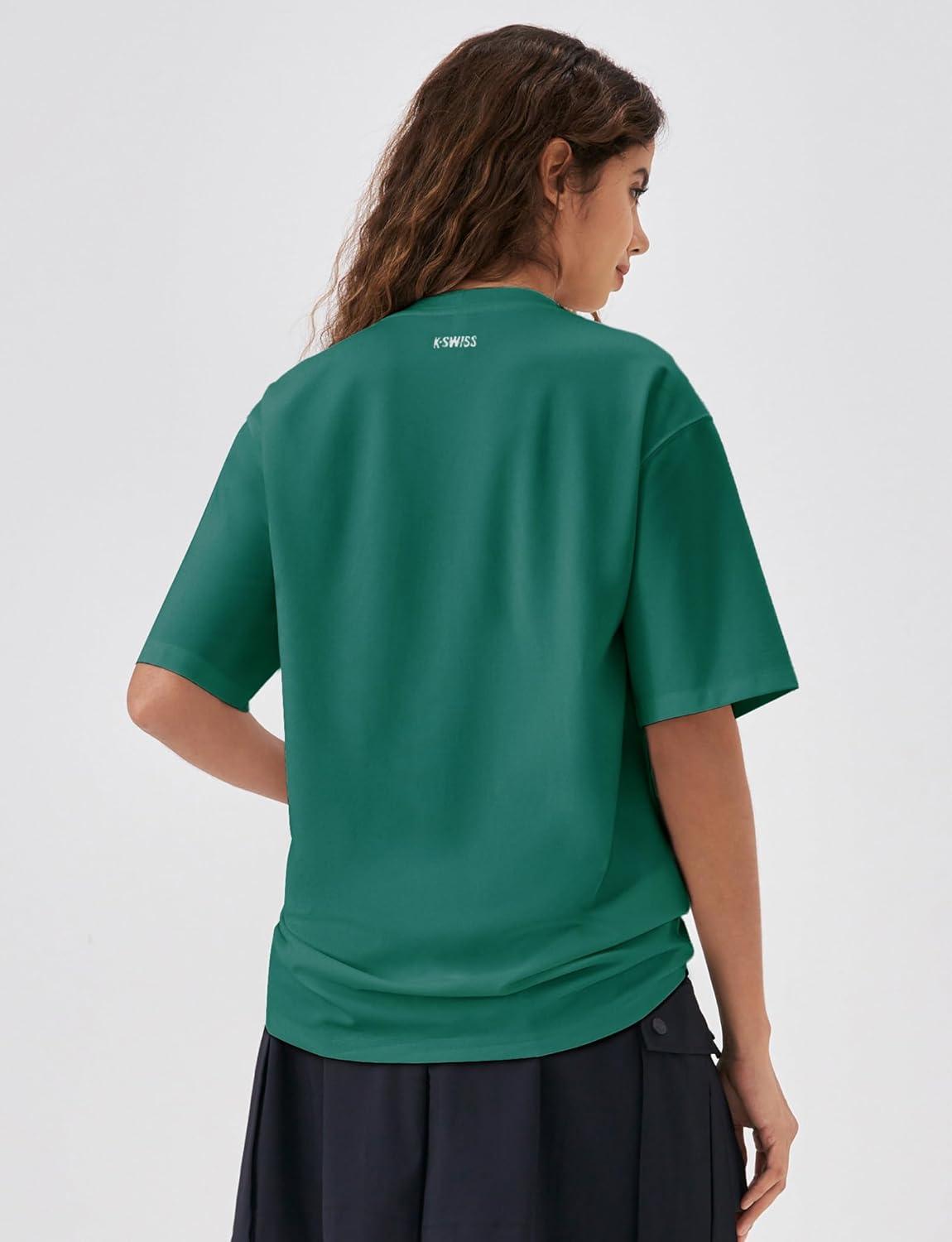 imageKSwiss Heritage Womens Oversized TShirt Silky Soft Crewneck TShirts with EcoEmbossed Graphic for Casual LoungeGreen
