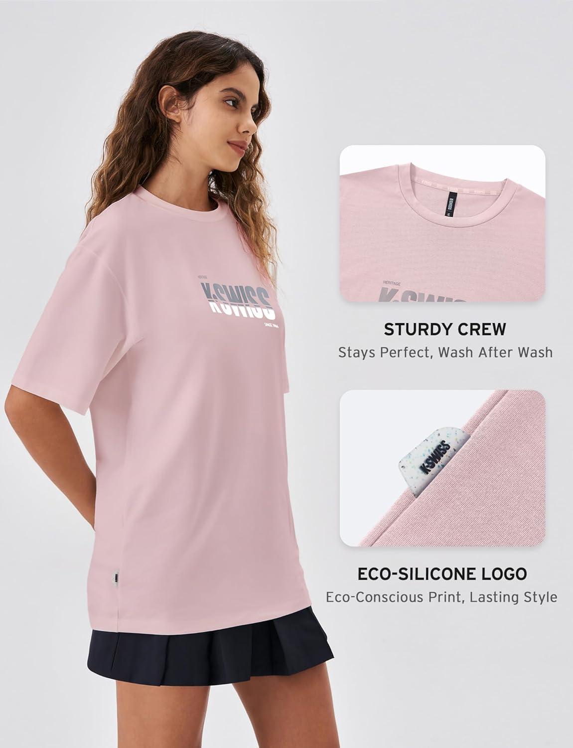 imageKSwiss Heritage Womens Oversized TShirt Silky Soft Crewneck TShirts with EcoEmbossed Graphic for Casual LoungePink