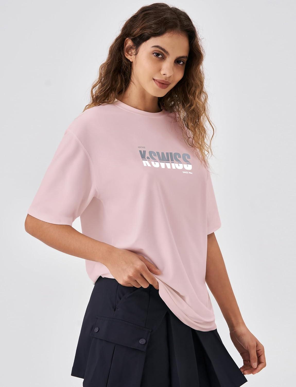 imageKSwiss Heritage Womens Oversized TShirt Silky Soft Crewneck TShirts with EcoEmbossed Graphic for Casual LoungePink
