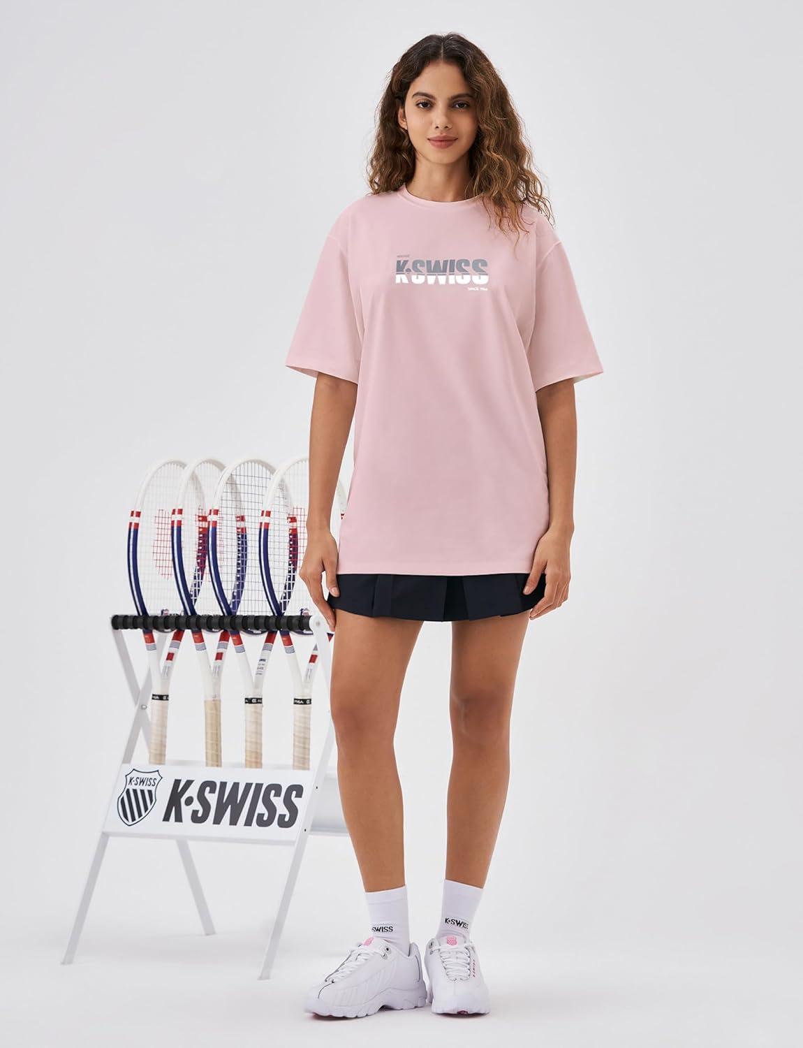 imageKSwiss Heritage Womens Oversized TShirt Silky Soft Crewneck TShirts with EcoEmbossed Graphic for Casual LoungePink