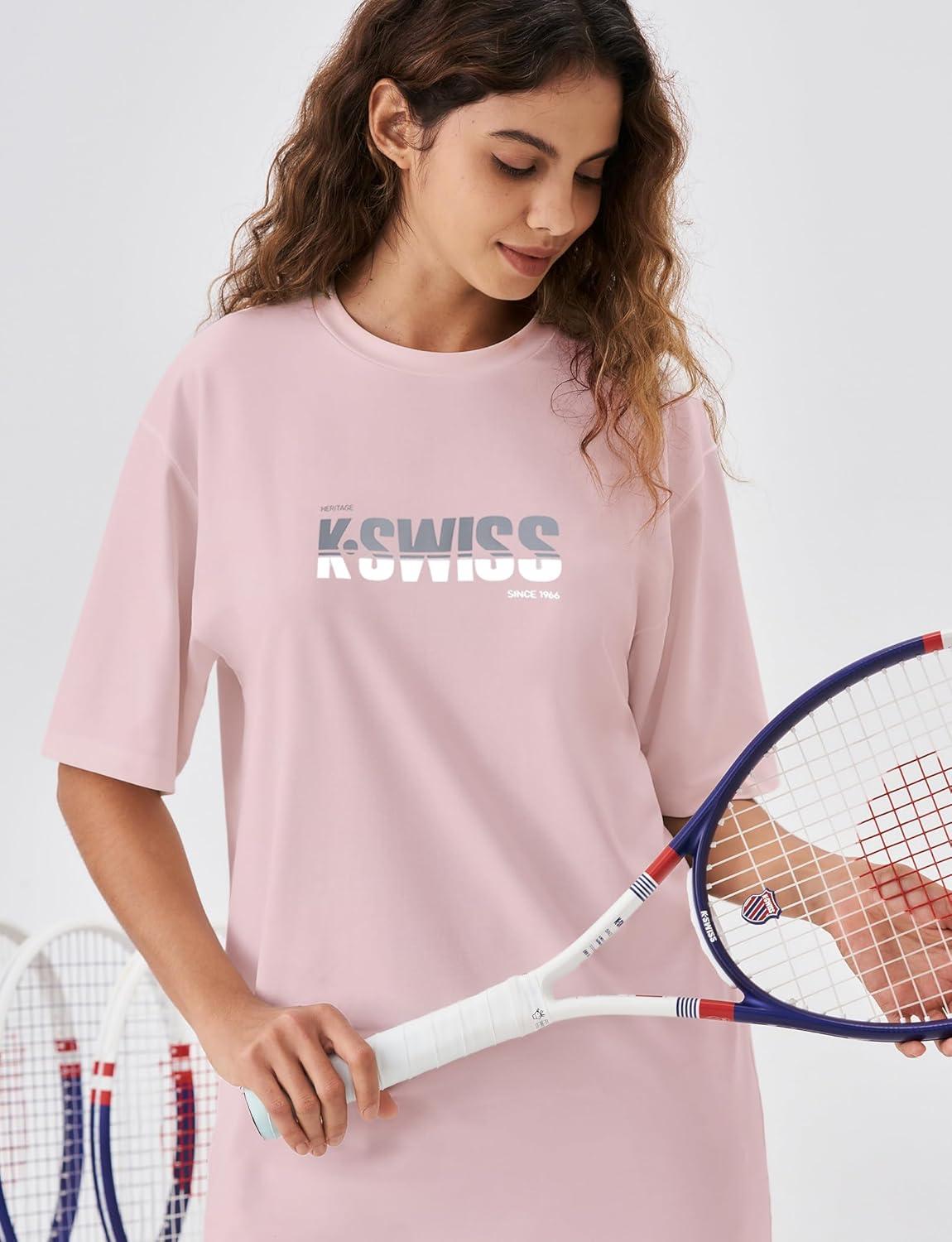 imageKSwiss Heritage Womens Oversized TShirt Silky Soft Crewneck TShirts with EcoEmbossed Graphic for Casual LoungePink