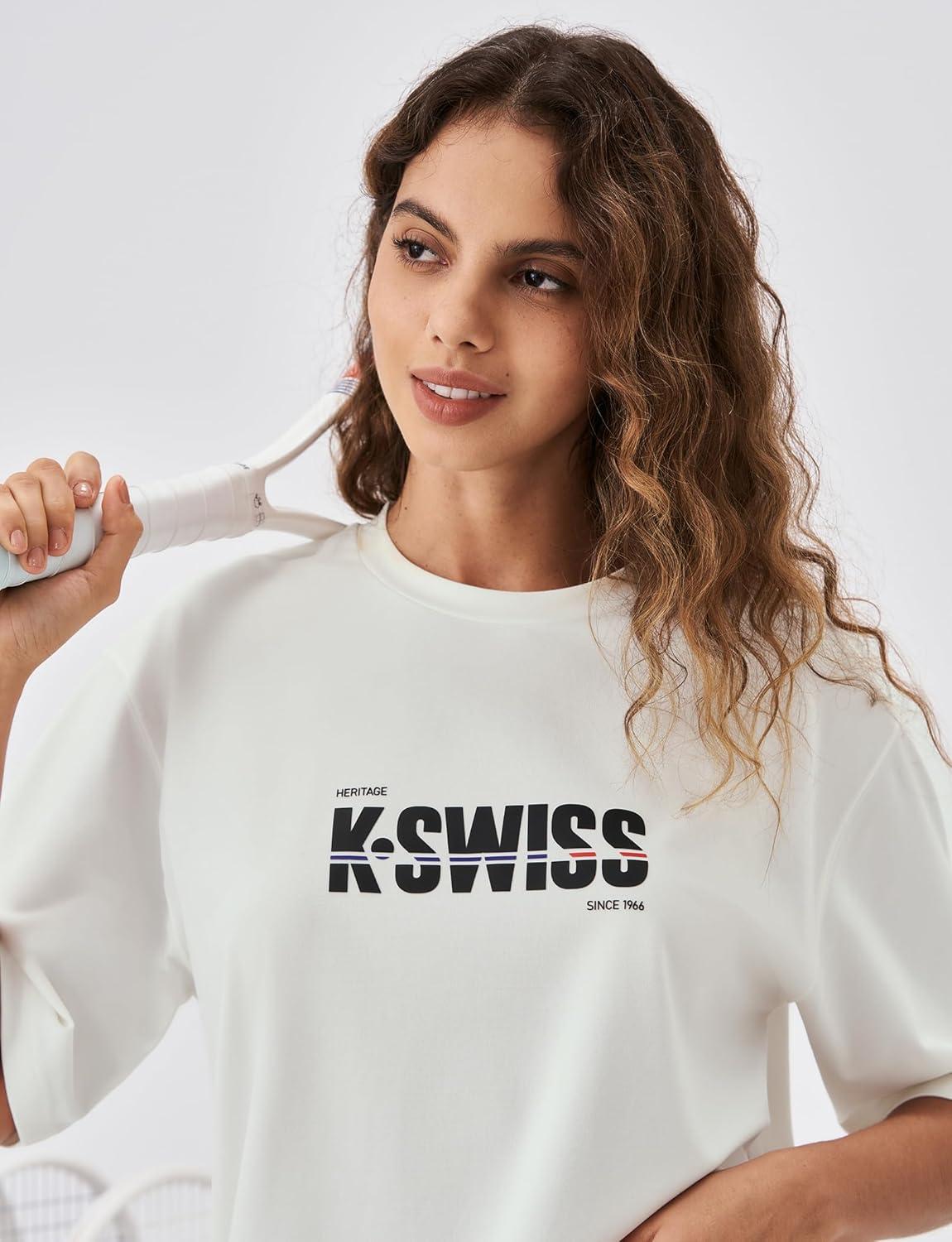 imageKSwiss Heritage Womens Oversized TShirt Silky Soft Crewneck TShirts with EcoEmbossed Graphic for Casual LoungeWhite