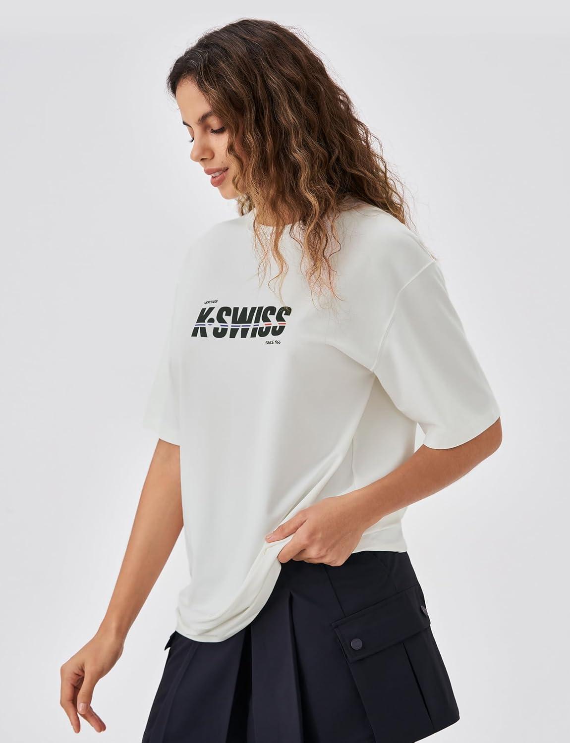 imageKSwiss Heritage Womens Oversized TShirt Silky Soft Crewneck TShirts with EcoEmbossed Graphic for Casual LoungeWhite