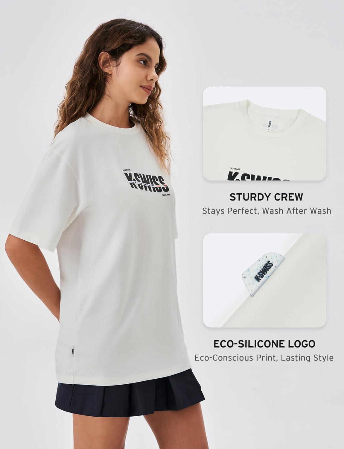 imageKSwiss Heritage Womens Oversized TShirt Silky Soft Crewneck TShirts with EcoEmbossed Graphic for Casual LoungeWhite