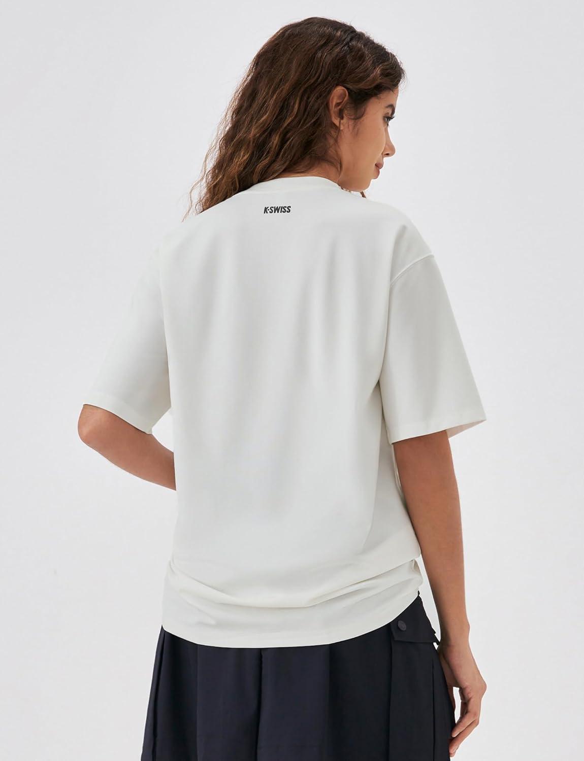 imageKSwiss Heritage Womens Oversized TShirt Silky Soft Crewneck TShirts with EcoEmbossed Graphic for Casual LoungeWhite