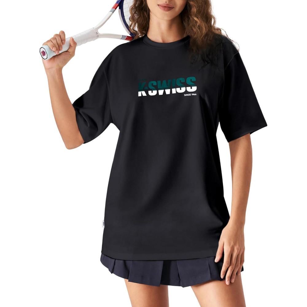 imageKSwiss Heritage Womens Oversized TShirt Silky Soft Crewneck TShirts with EcoEmbossed Graphic for Casual LoungeBlack