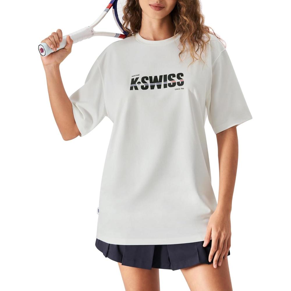 imageKSwiss Heritage Womens Oversized TShirt Silky Soft Crewneck TShirts with EcoEmbossed Graphic for Casual LoungeWhite