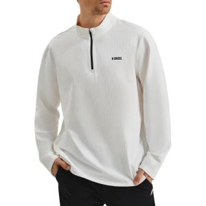 imageKSwiss Mens Quarter Zip Pullover  Mock Neck Sweatshirt Golf Casual Long Sleeve Polo ShirtWhite