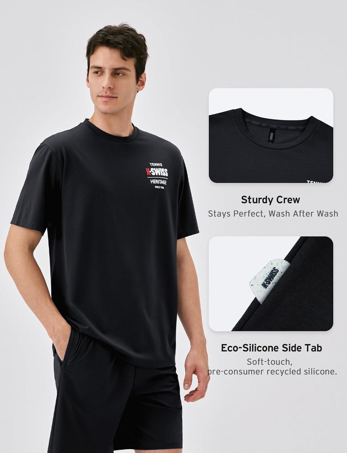 image:imageKSwiss Heritage Mens Silky Tech TShirt Soft Crewneck TShirts with EcoEmbossed Graphic for Sport Work CasualBlack