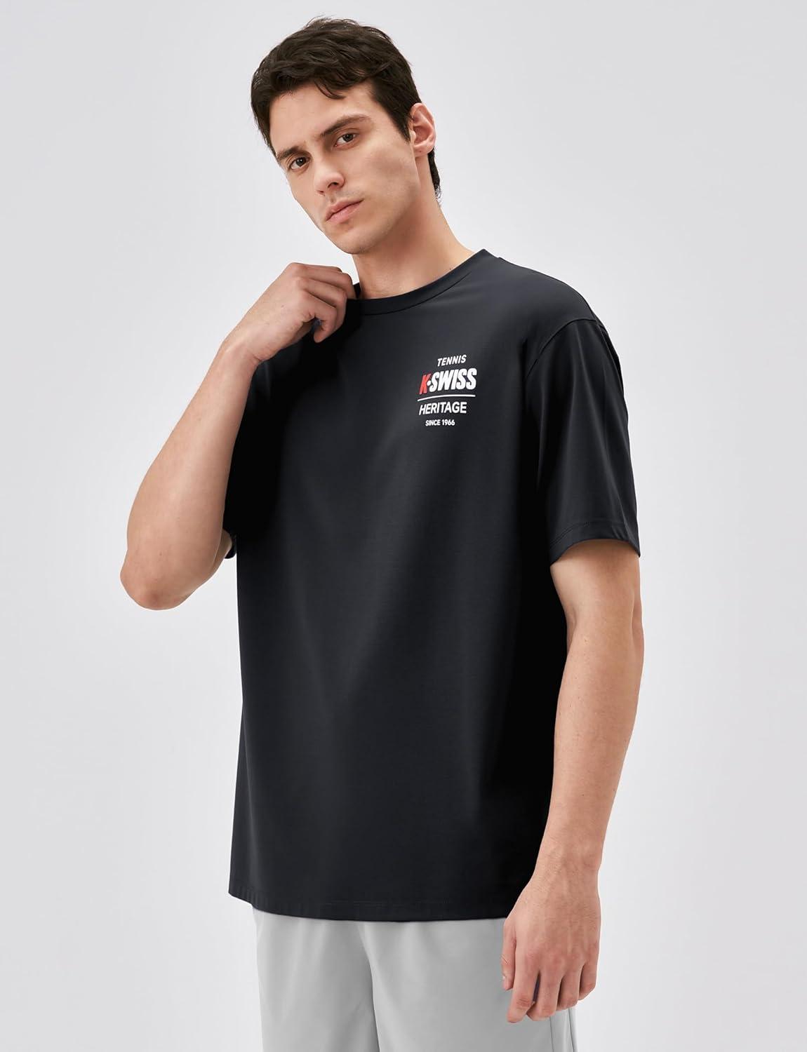 image:imageKSwiss Heritage Mens Silky Tech TShirt Soft Crewneck TShirts with EcoEmbossed Graphic for Sport Work CasualBlack