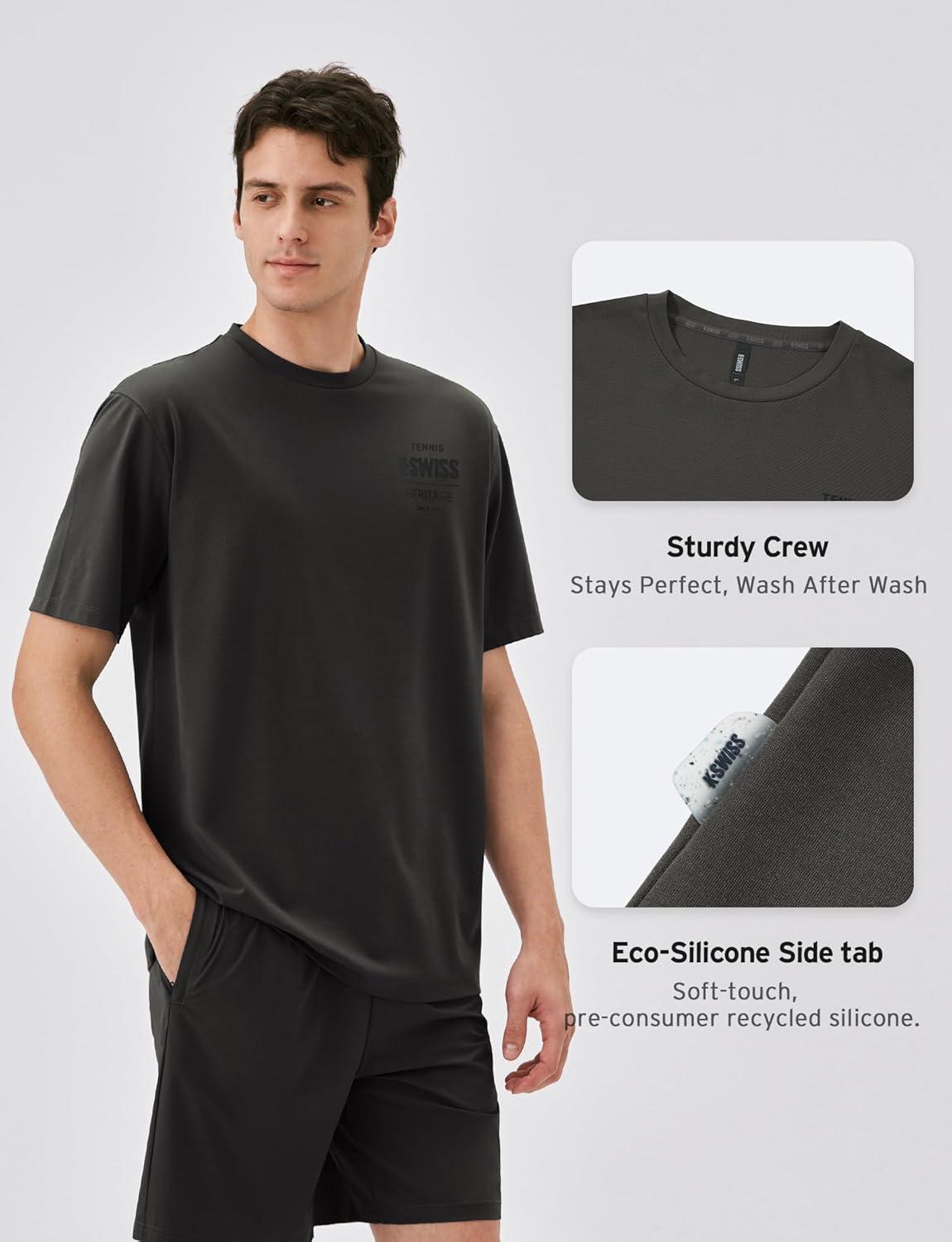 image:imageKSwiss Heritage Mens Silky Tech TShirt Soft Crewneck TShirts with EcoEmbossed Graphic for Sport Work CasualBrown