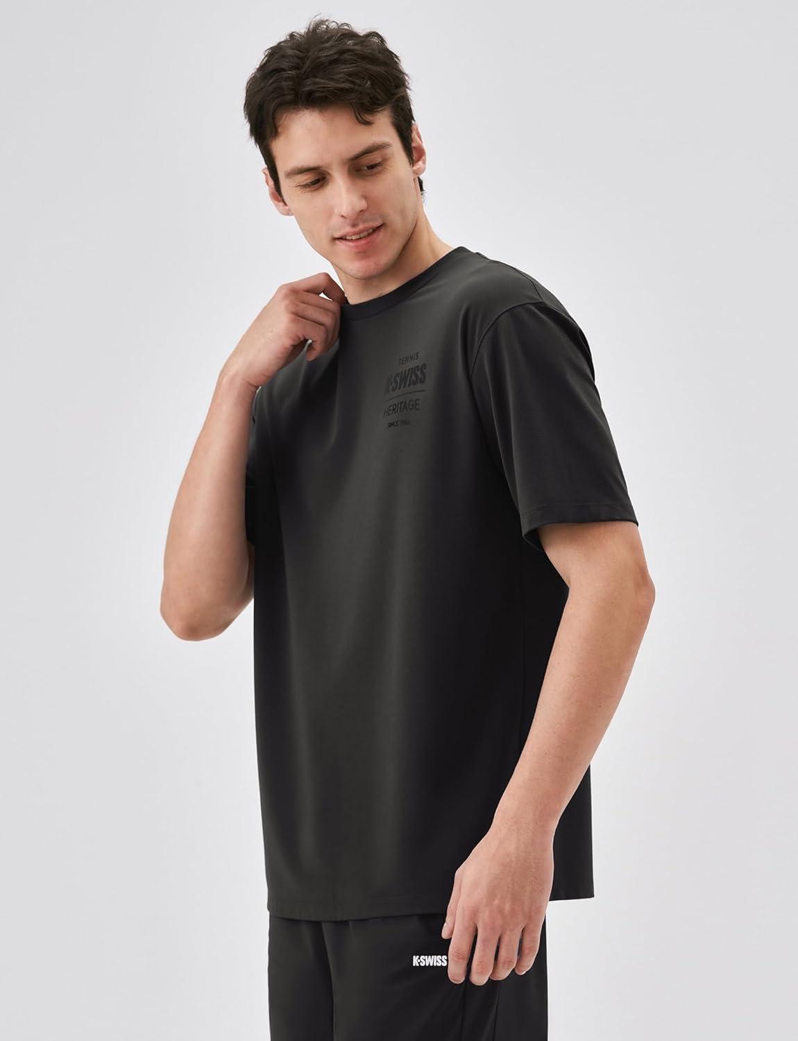 image:imageKSwiss Heritage Mens Silky Tech TShirt Soft Crewneck TShirts with EcoEmbossed Graphic for Sport Work CasualBrown
