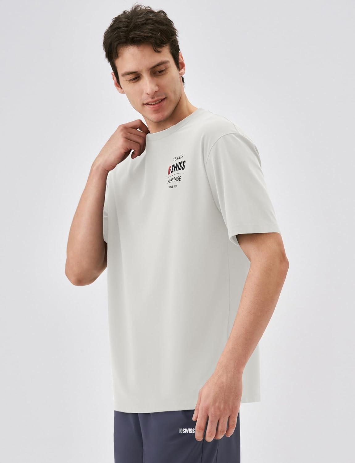image:imageKSwiss Heritage Mens Silky Tech TShirt Soft Crewneck TShirts with EcoEmbossed Graphic for Sport Work CasualWhite