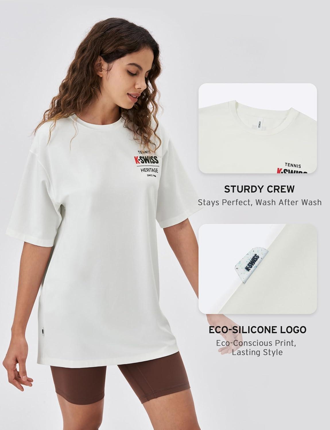 image:imageKSwiss Heritage Mens Silky Tech TShirt Soft Crewneck TShirts with EcoEmbossed Graphic for Sport Work CasualWhite