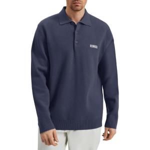 image:imageKSwiss Mens Knit Polo Shirts  Long Sleeve Polo Sweaters Shirt Classic Collared Button Casual Work GolfGrey Blue