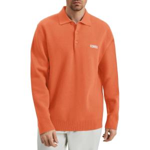 image:imageKSwiss Mens Knit Polo Shirts  Long Sleeve Polo Sweaters Shirt Classic Collared Button Casual Work GolfOrange
