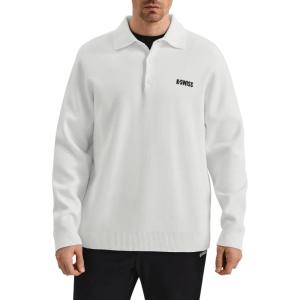 image:imageKSwiss Mens Knit Polo Shirts  Long Sleeve Polo Sweaters Shirt Classic Collared Button Casual Work GolfWhite