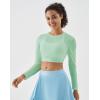 image:imageKSwiss Womens Long Sleeve Crop Tops Slim Fit Workout Shirts Crew Neck Athletic Gym Yoga TShirtsGreen