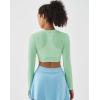 image:imageKSwiss Womens Long Sleeve Crop Tops Slim Fit Workout Shirts Crew Neck Athletic Gym Yoga TShirtsGreen