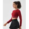 image:imageKSwiss Womens Long Sleeve Crop Tops Slim Fit Workout Shirts Crew Neck Athletic Gym Yoga TShirtsRed