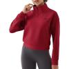 image:imageKSwiss Quarter Zip Sweatshirts for Women Long Sleeve Pullover Hoodies with Pockets Mock Neck Crop Tops Spring OutfitsRedBlack
