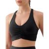 image:imageKSwiss Ruched Longline Sports Bras for Women  Racerback V Neck Padded Yoga Tank Wide Straps Crop TopsBlack