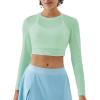 image:imageKSwiss Womens Long Sleeve Crop Tops Slim Fit Workout Shirts Crew Neck Athletic Gym Yoga TShirtsGreen